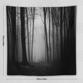 ZhiRain Dark Forest Tapestry Wall Hanging Gothic Style Trees Woods Foggy Mysterious Nature Tapestries Home Decor for Living Room Bedroom Kitchen Farmhouse Dorm 60"x60"