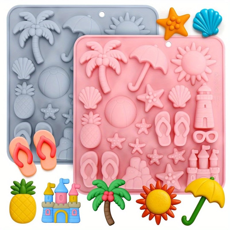 2 Pcs Summer Beach Theme Silicone Molds, 22-Cavity Coconut Tree