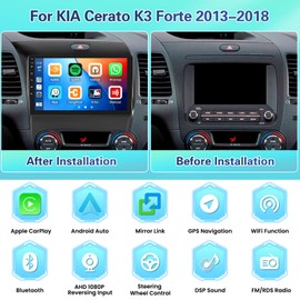 2+64GB Android Car Stereo for KIA Cerato K3 Forte 2013-2018 Wireless Carplay Android Auto, 9 Inch Touchscreen Car Radio GPS Navi WiFi Bluetooth Backup Camera FM RDS Radio EQ SWC