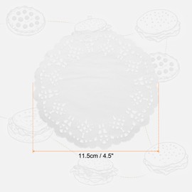 sourcing map 100pcs Lace Paper Doilies 4.5 Inch White Round Disposable Decorative Paper Placemats Hollow Flower Absorbing Papers for Cakes Desserts Food Decoration Wedding Birthday