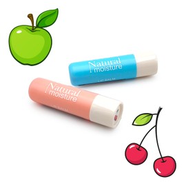 Pack of 2 Lip Balm - Moisturising Balm 24 Hours with Flavours of Cherry and Green Apple - Nourishes, Protects and Repairs Dry and Cracked Lips - Natural and Gentle Formula