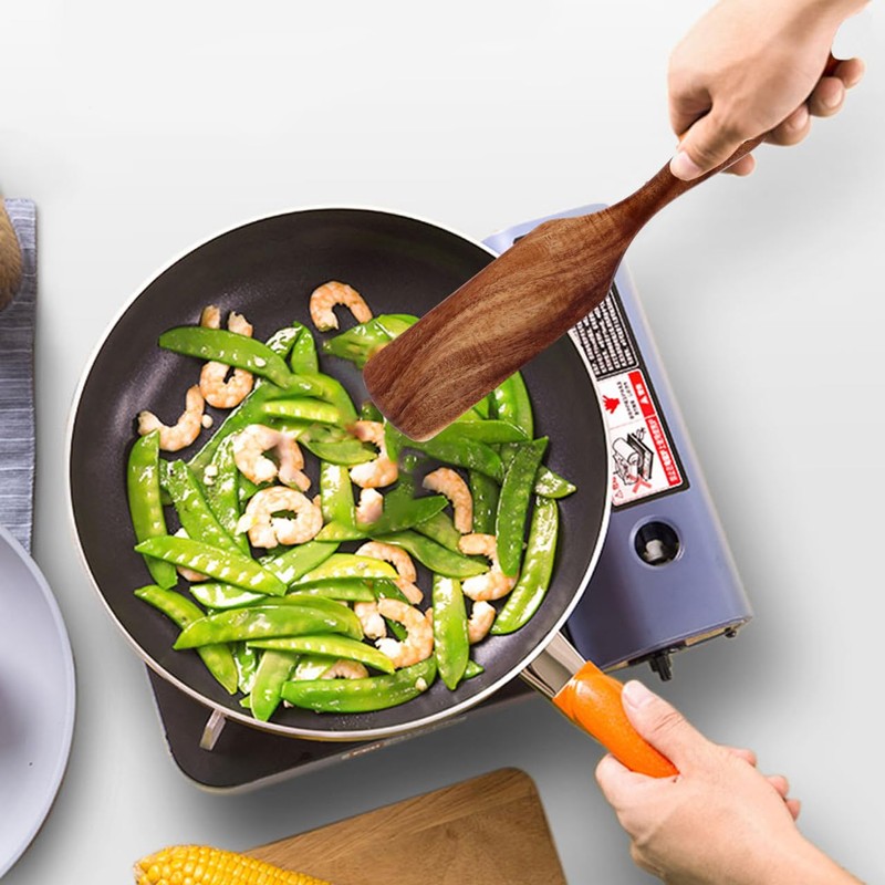 VICASKY Long Handle Wood Spatula Crepe Batter Spreader Kitchen Cooking