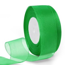 HimBen Green Sheer Organza Ribbon, 1-1/2 Inch 50 Yard Chiffon Ribbon 1 Roll for Gift Wrapping, Flower Bouquet, Wedding, Mesh Fabric Ribbon for Craft, Sewing, Hair Bows, Birthday Party Decoration