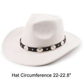 DRESHOW Women Men Classic Felt Wide Brim Western Cowboy & Cowgirl Cap Belt Buckle Retro Panama Hat Unisex Rolled up Caps