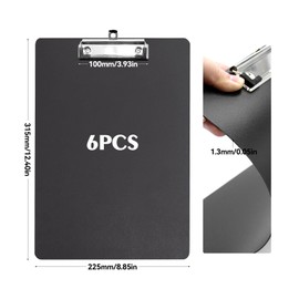 ZHIYUQL® Pack of 6 Clipboards A4 Clipboards with Retractable Hanging Eyelet, Clipboard Folder A4 Writing Board Plastic Clipboard Black Clipboard for Offices, Restaurants, Schools and Workshop