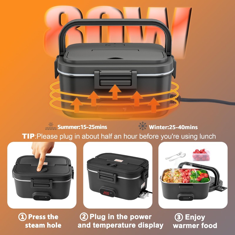 Kimfead Electric Lunch Box for Adults with Temperature Display 80W