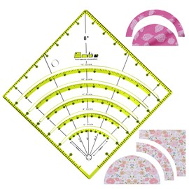 Fbshicung 8 Inch Acrylic Quilting Ruler Multifunctional Arcs & Fans Square Quilt Circle Cutter Ruler for Patchwork Sewing Craft Tools,Cutting Cloth Template