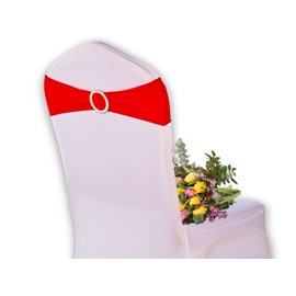 Elegant Event Essentials - 10 Pieces - Spandex Stretch Elastic with Round Buckle Slider Chair Cover Band, Sash Tie For Wedding, Party Chair Decor, Hotel, Christmas, Reception, Banquets - Red