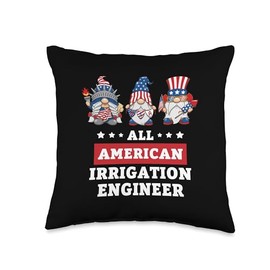 Irrigation Engineer Gnomes July 4th American Flag USA Throw Pillow