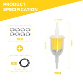 YALiya Kraftstofffilter, 4 Stück Benzinfilter Moped, 2 Stück 50cm Schlauch, 8 Stück Klammern, für Kleiner Traktor, Rasenmäher, Schneemobil, Auto