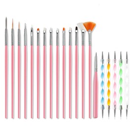 20 Pieces Nail Art Brush Set 15pcs Nail Brush Painting Pen and 5pcs Nail Dotting Tools Painting Tools Liner Design with Glitter Handle for DIY Nail Art Designs Painting