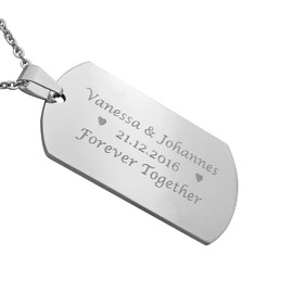 Hanessa Personalisierte Kette mit Gravur Edelstahl 50 cm mit Anhänger Dog Tag beidseitig in silber - Personalisierte Halskette für Männer und Frauen - Personalisierter Schmuck Damen Herren