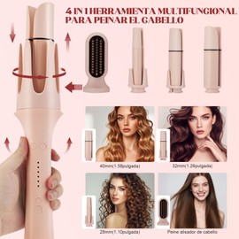 Rizadora para Cabello 4 en 1, MTQ Juego de rizador de cabello Automatico con 3 Barriles y 1 Cepillo Alaciador de Cabello Intercambiables, Rizador de Cabello Multifuncional con 2 Horquillas y 1 peines