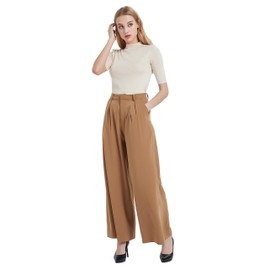 Tronjori Women High Waist Casual Wide Leg Long Palazzo Pants Trousers Plus Size(2X, Camel)