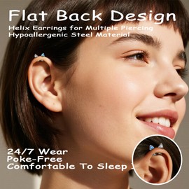 2 Pairs Cat Stud Earrings for Women, Hypoallergenic G23 Titanium 16G Helix Cartilage Earrings - Flat Back CZ Jewelry Gift for Sensitive Ears - 2 Colors White Blue