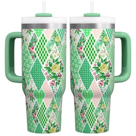Pioneer Woman 30 Oz Stainless Steel Tumbler with Lid and Straw - Insulated Drinking Cup with Handle - Green