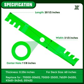 Mower Blade Fit for Kubota 70000-00602 70000-25001 76539-34330 K5651-34340, B1550 B1750 F2560E F3060 G1900 G2000 RC60B-21, for Lesco 051432 Toothed Mulching 3 Pack