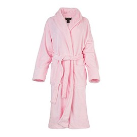 Fasciino Women's Full Length Shawl Collar Velour Microfiber Fleece Bathrobe Spa Robe (Pink)