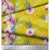 Soimoi Yellow Viscose Chiffon Fabric Unicorn Face & Ranunculus Floral