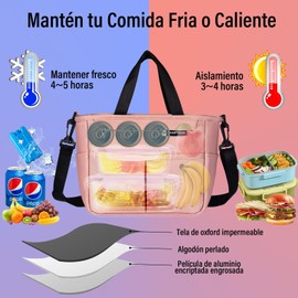 FUWEN Gran Capacidad Bolsa del Almuerzo, Bolsas Térmicas para Hombres y Mujeres Reutilizable, con Correa, Tenedor, Cuchara, Cristales Hielo, Forro a Prueba de Fugas, para Picnic, Trabajo, Camping