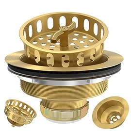 Gold Sink Drain Strainer 3-1/2 Inch Kitchen Sink Drain Assembly Kit with Stainless Steel Strainer Basket and Drain Stopper for Standard Kitchen Sink Brushed Gold