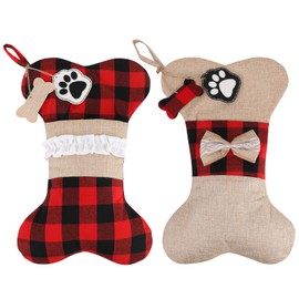 Christmas Stocking for Dog, 2 Pack Bag Ornaments for Christmas Tree Fireplace Decorations, Bone Shape