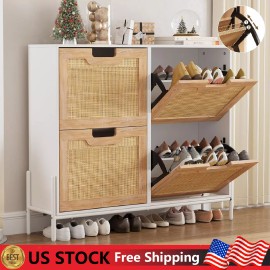 Ratten Shoe Cabinet with 4 Flip Drawers Shoe Rack Storage Organizer Modern Home