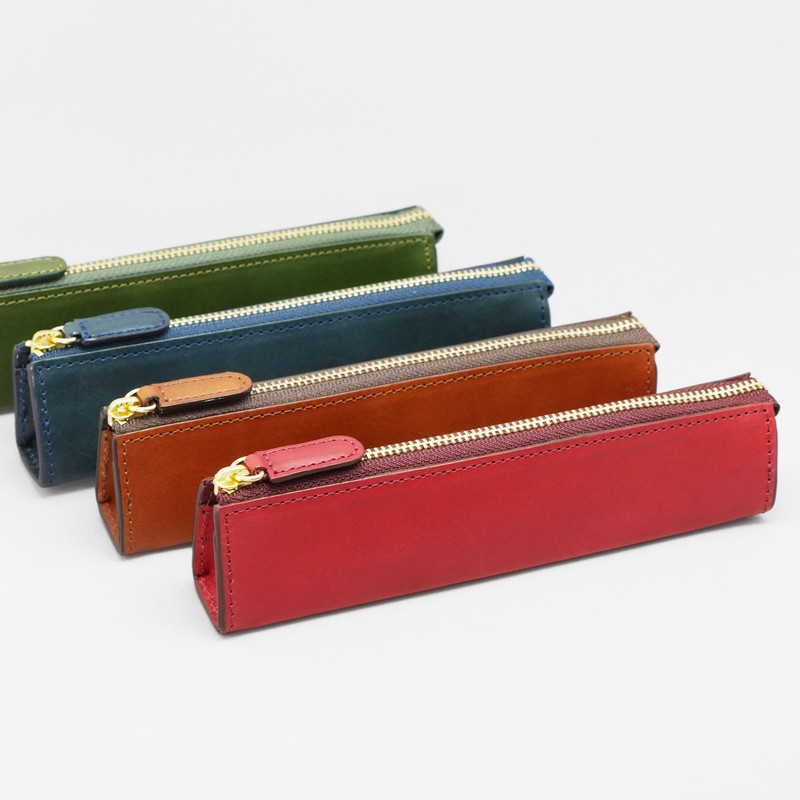 Slip-on Zipper Pencil Case S Rio Italian Leather Leather Navy
