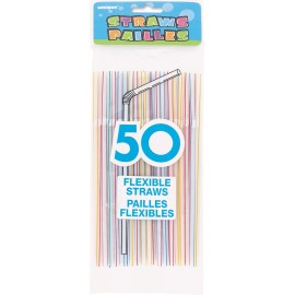 Unique Plastic Flexible Straws 50ct Multicolor Drinking straws