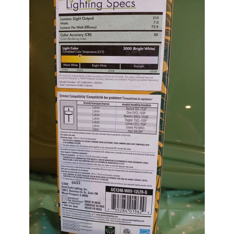 Good Earth 12” Led Under Cabinet Light Direct Wire Dimmable