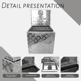 BLACKHORSE-RACING 18 x 17 x 18 Inch Aluminum Diamond Plate Trailer Tool Box, Waterproof Underbody Bed Storage Toolbox for Pick Up Truck RV Trailer ATV with Lock & 2 Keys - Silver