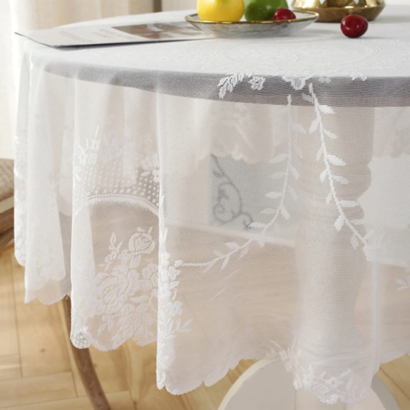 Fhberni - Mantel redondo de encaje blanco clásico, ligero, decoración