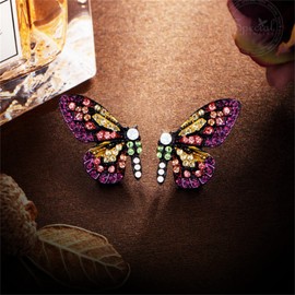 MALOYANVE Butterfly Stud Earrings for Women Cute Enamel Crystal Rhinestone Color Fairy Tale Animal Insect Stud Earrings Fashion Jewelry Gift (Wine Red)