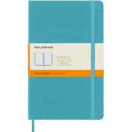 Moleskine - Cuaderno clásico, tapa dura, grande (13 x 21 cm), rayado/con líneas, azul arrecife, 240 páginas