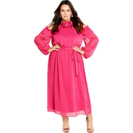 City Chic Women's Plus Size Nikita High Neck Flower Dress, Vibrant Pink