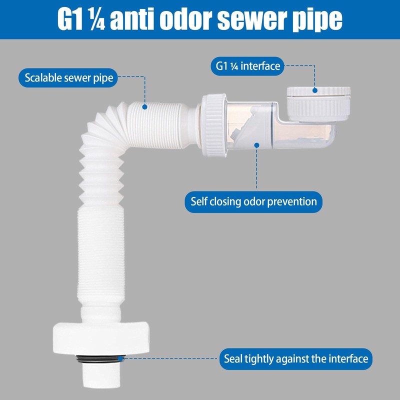 iKALULA 1 1/4 Inch Sink Siphon, Space-Saving Siphon, 360° Adjustable,