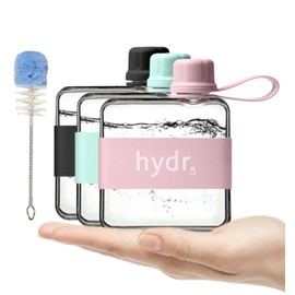 hydr™ v2 Flat Water Bottle For Handbag & Flexible Cleaning Brush | 320ml Tritan BPA Free Slim Travel Water Bottle, small water bottle for handbag (Dusty Pink)