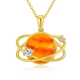 TACKAROR Saturn Pendant Necklace for Women Gold Plated 925 Sterling Silver Saturn Planet Necklace with Cubic Zirconia 18”-20”, Sterling Silver, Cubic Zirconia