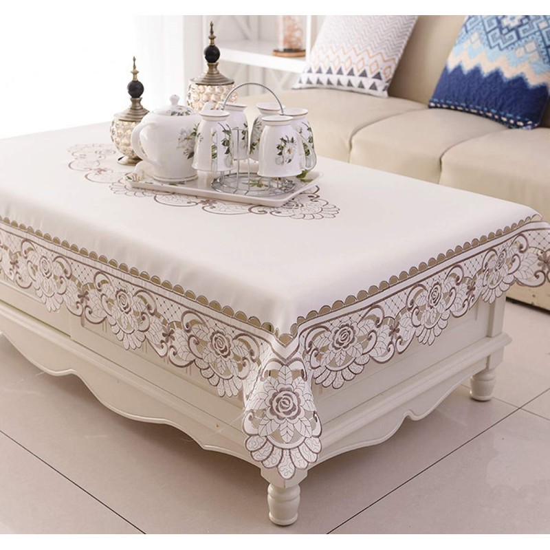 Lelehome Mantel de encaje crema con bordado de flores marrón,