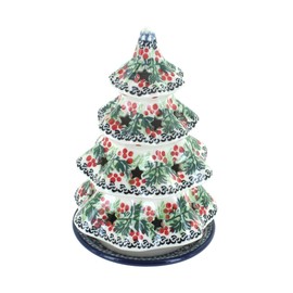Blue Rose Polish Pottery - Blue Noelle Medium Christmas Tree Luminary - 7" Tall - Hand-Painted Polish Pottery Holiday Candle Holder, Unique Christmas Gift & Festive Décor