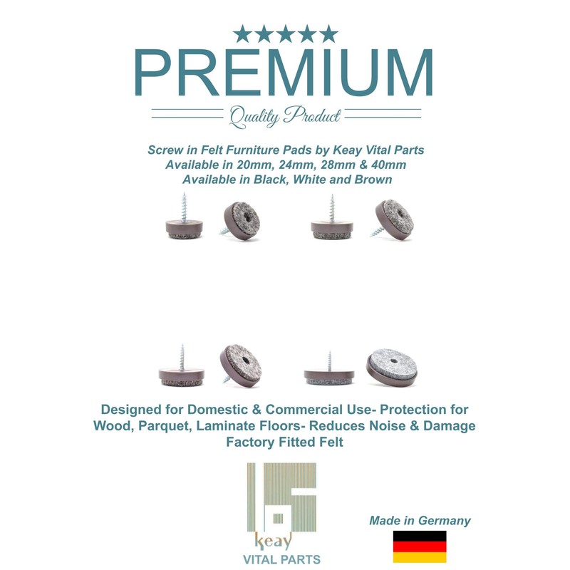 16pcs - 24mm Felt Furniture Pads (Made in Germany) Screw-On
