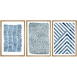 SIGNWIN Framed Canvas Print Wall Art Set Blue Geometric Pastel Line Illustrations Modern Bohemian Colorful Ultra for Living Room, Bedroom, Office - 16"x24"x3 Natural
