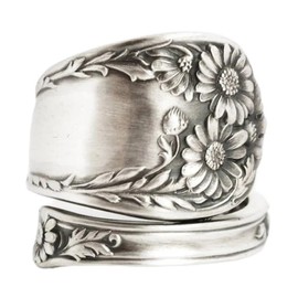 XRCXBLSC Stainless Steel Engraved Floral Ring Floral Rose Ring Vintage Knuckle Ring Vintage Spoon Rings for Women Flower Boho Floral Statement Jewelry Silver Vintage Boho Floral Thumb Jewelry(O)