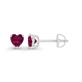 925 Sterling Silver 4mm Heart Shape Created Ruby July Birthstone Screwback Stud Earrings