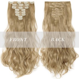 Clip in Hair Extensions Curly Wavy 8Pcs Hairpiece 100% Synthetic Hair Pieces 17inch for Full Head [140g; Ash Blond]