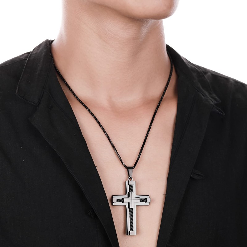 Yonhon Men's Cross Necklace for Men Black