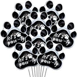 Dog Party Balloons Decorations, 4 Pcs Paw Print Balloons, Let's Pawty Printed Paw Paw Shaped Foil Balloons for Pets Dog Cat Kid's Birthday Party Supplies (Black, 4)