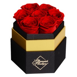 GLAMOUR BOUTIQUE Eternal Preserved Roses in a Box - Flowers Forever, Rose Forever in a Box for Wife, Birthday Gifts for Her, 7 Roses, Red