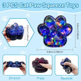 Yeefunjoy 3Pcs Cat Paw Squishy, Kawaii Cat Paw Squishy Fufu Squishy Cat Paw Squeeze Toys, Sticky Squishy Cat Paw Stress Relieving Fidget Toys for Boys Girls Birthday Gifts Christmas Party Favors