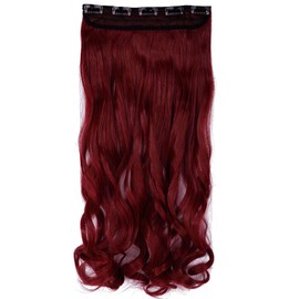 TESS Clip-In Extensions Like Real Hair, Dark Red, 1 Piece, 5 Clips, Wavy Hair Extensions, Hair Thickening, 24 Inches (60 cm) – 120 g